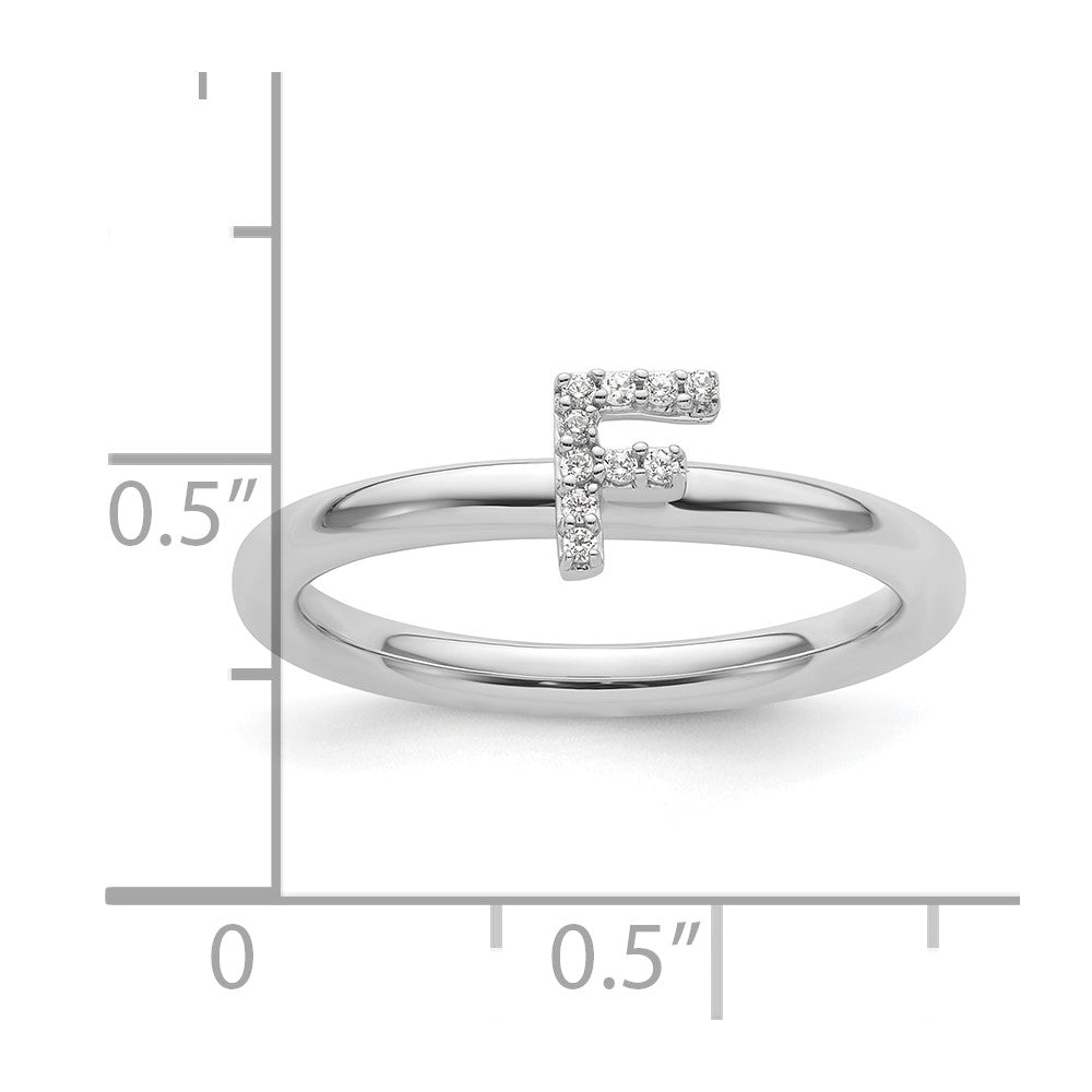 14K White Gold Stackable Diamond Initial F Ring