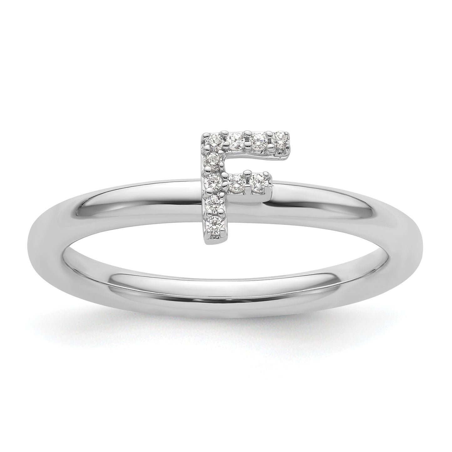 14K White Gold Stackable Diamond Initial F Size 7 Ring