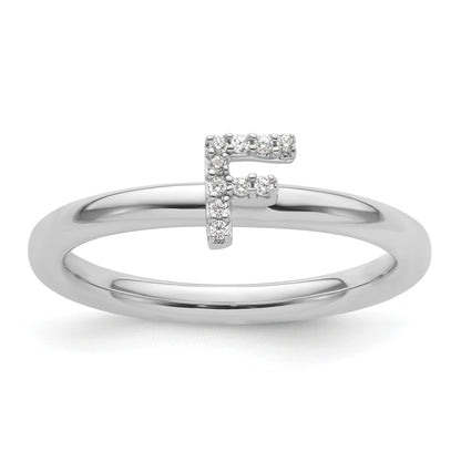 14K White Gold Stackable Diamond Initial F Size 7 Ring