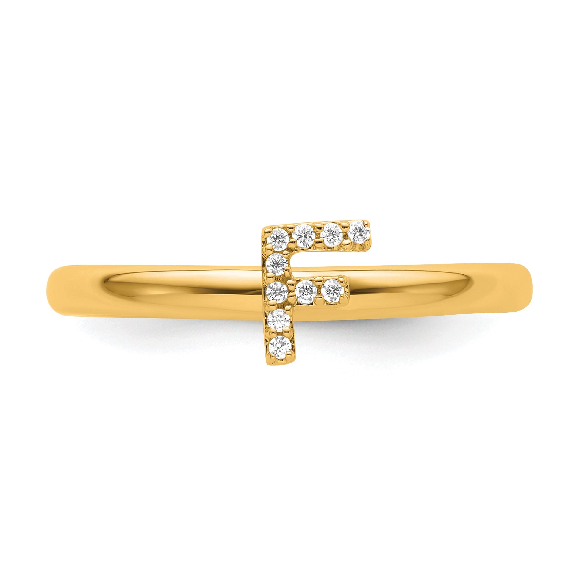 14K Stackable Diamond Initial F Size 7 Ring