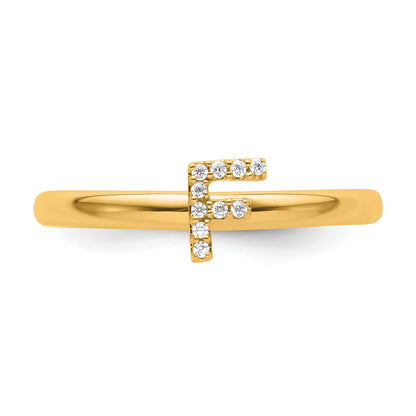 14K Stackable Diamond Initial F Size 7 Ring