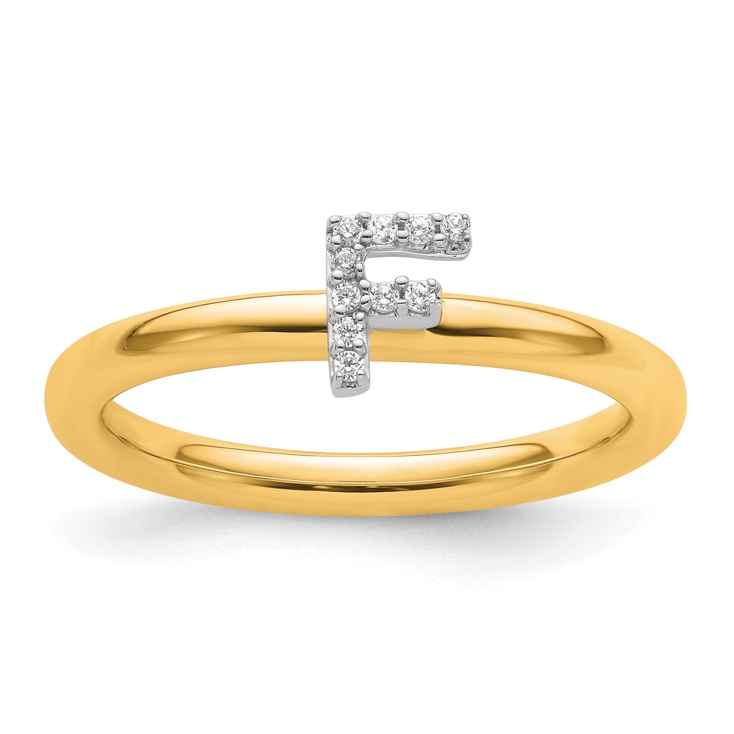 14K Stackable Diamond Initial F Size 7 Ring