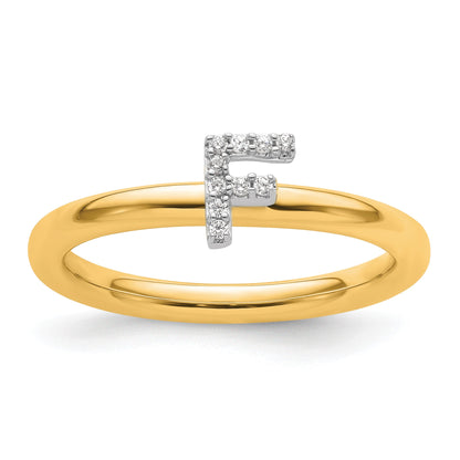 14K Stackable Diamond Initial F Size 7 Ring