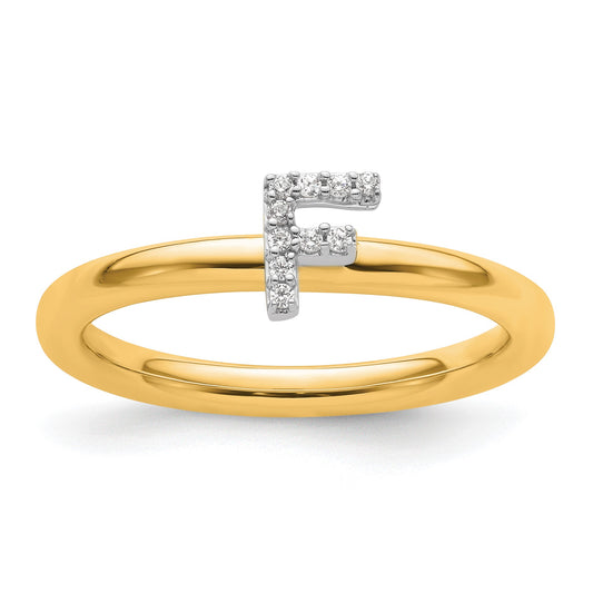 14K Stackable Diamond Initial F Size 7 Ring
