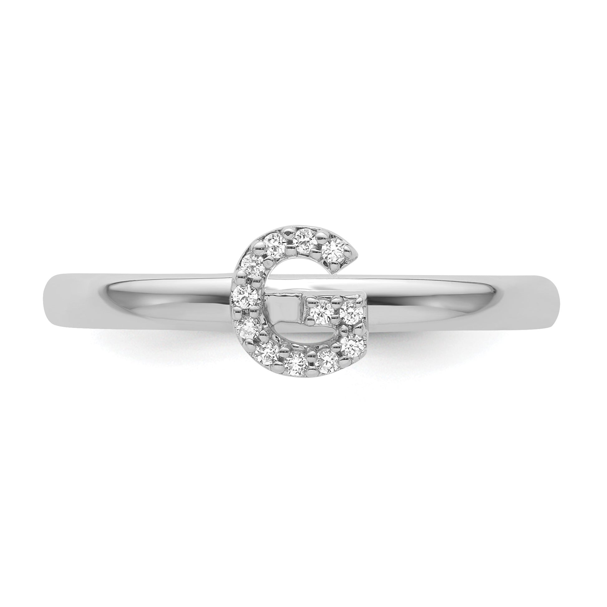 14K White Gold Stackable Diamond Initial G Size 7 Ring