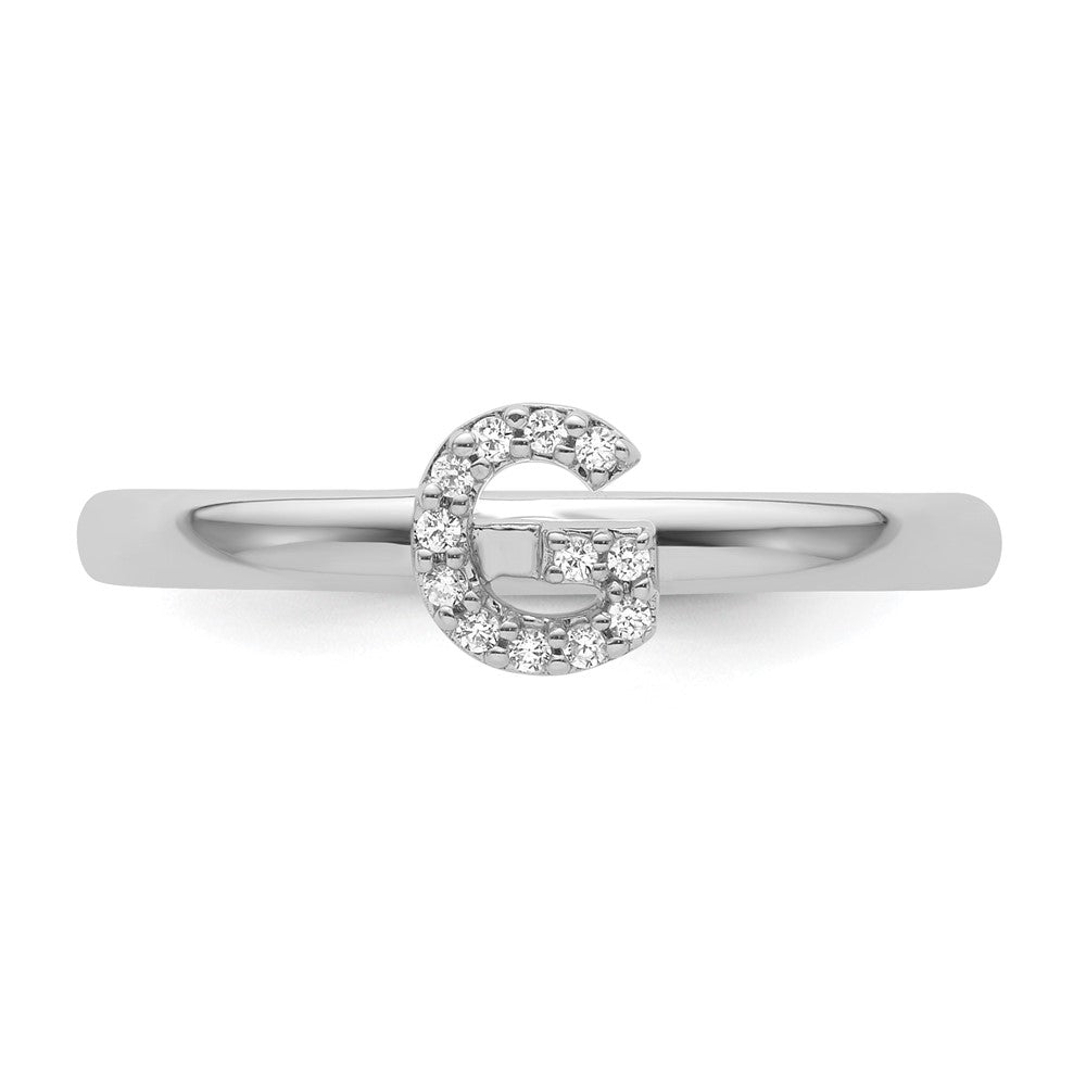 14K White Gold Stackable Diamond Initial G Ring