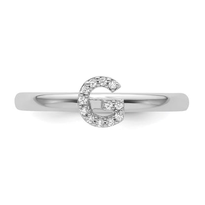 14K White Gold Stackable Diamond Initial G Ring