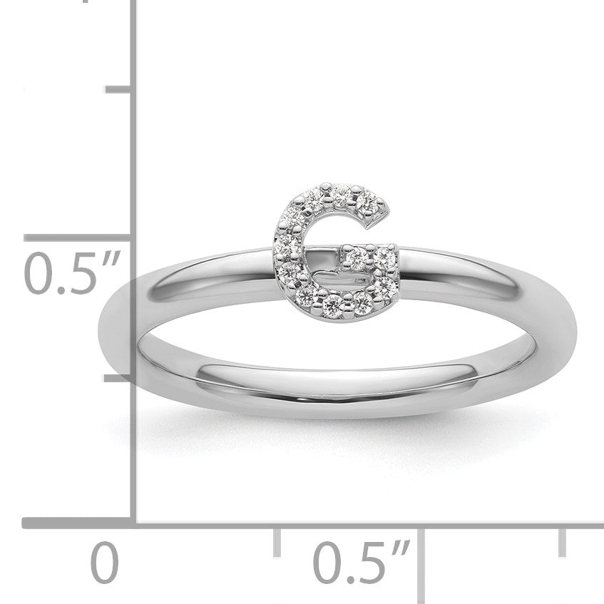 14K White Gold Stackable Diamond Initial G Size 7 Ring
