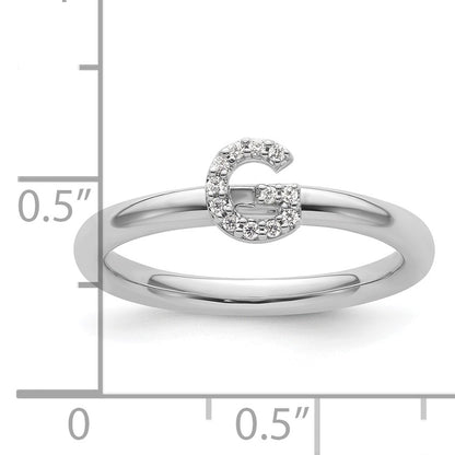 14K White Gold Stackable Diamond Initial G Size 7 Ring