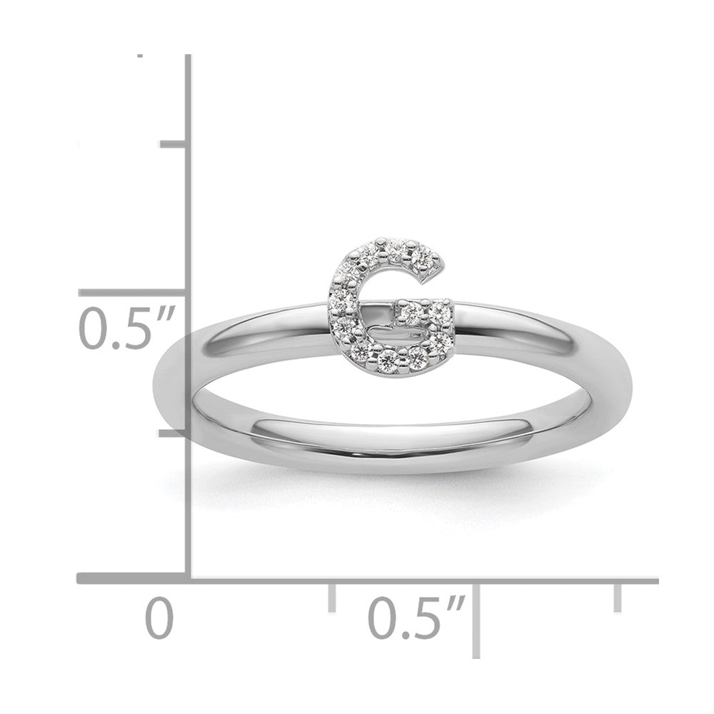 14K White Gold Stackable Diamond Initial G Ring