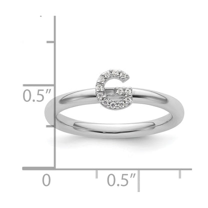 14K White Gold Stackable Diamond Initial G Ring