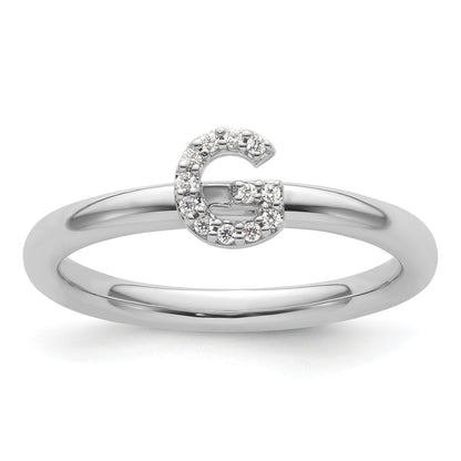14K White Gold Stackable Diamond Initial G Size 7 Ring