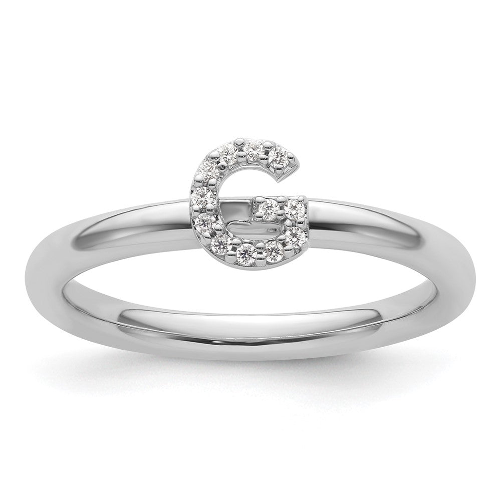 14K White Gold Stackable Diamond Initial G Ring