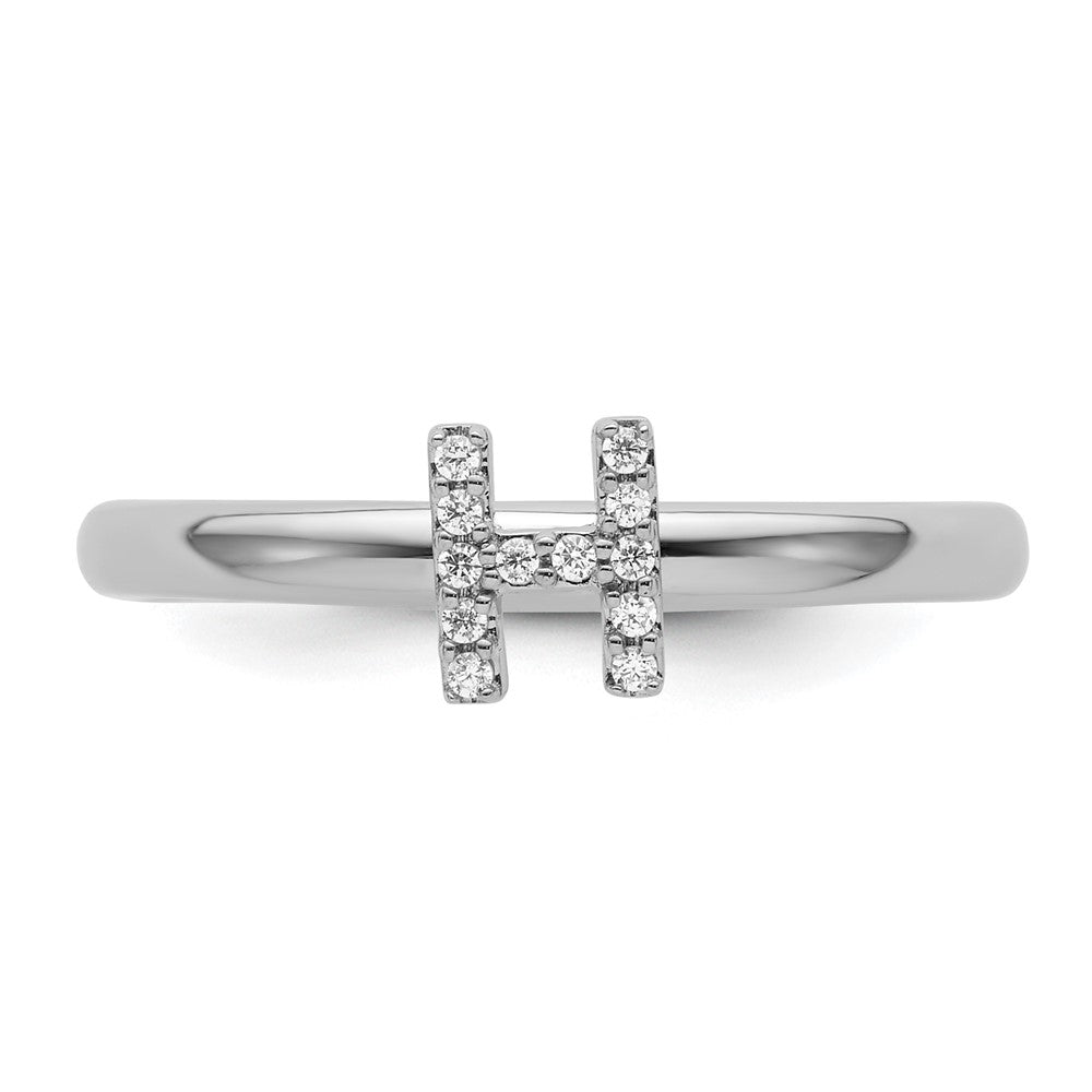 14K White Gold Stackable Diamond Initial H Ring