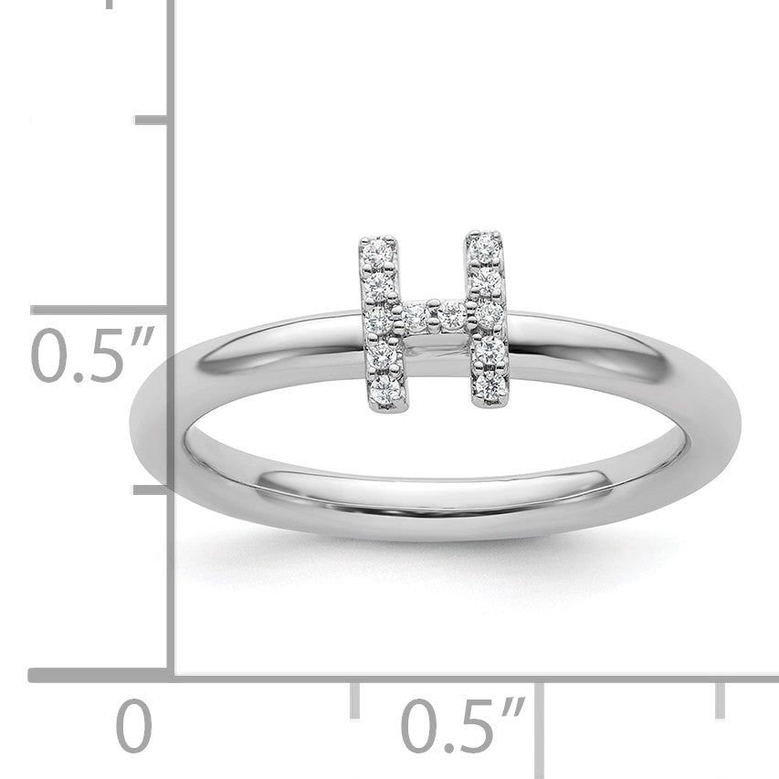 14K White Gold Stackable Diamond Initial H Size 7 Ring