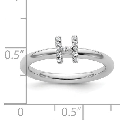 14K White Gold Stackable Diamond Initial H Size 7 Ring