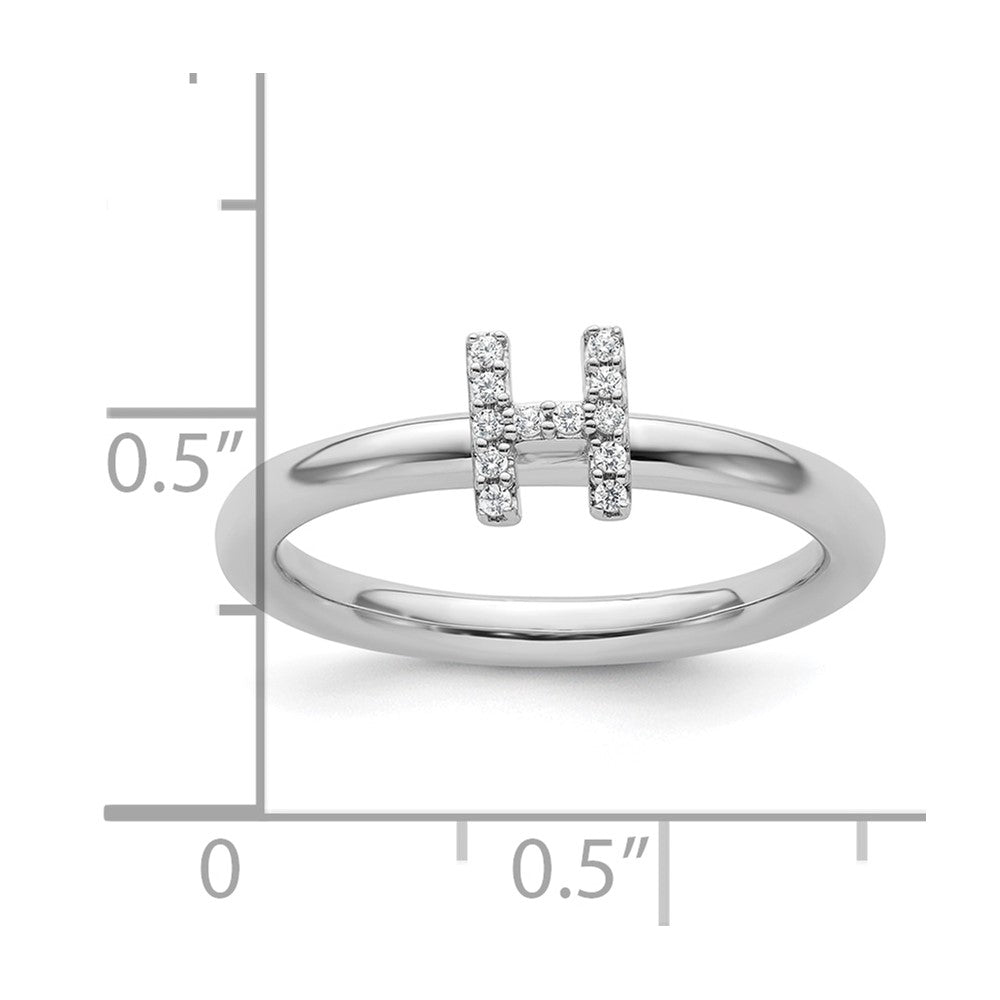 14K White Gold Stackable Diamond Initial H Ring