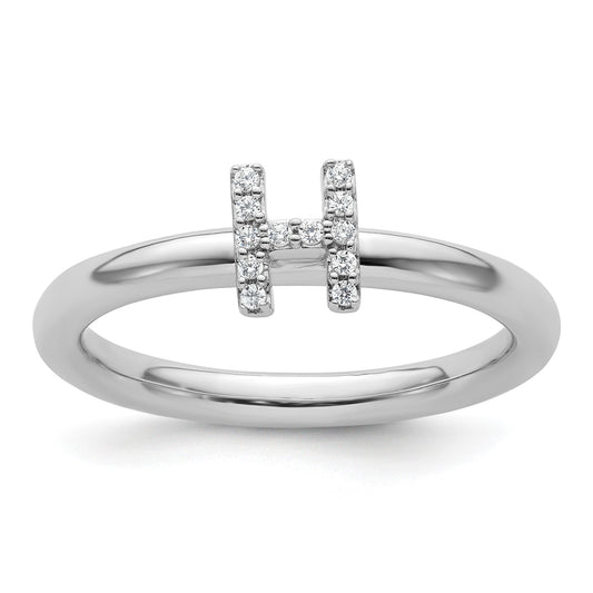 14K White Gold Stackable Diamond Initial H Size 7 Ring