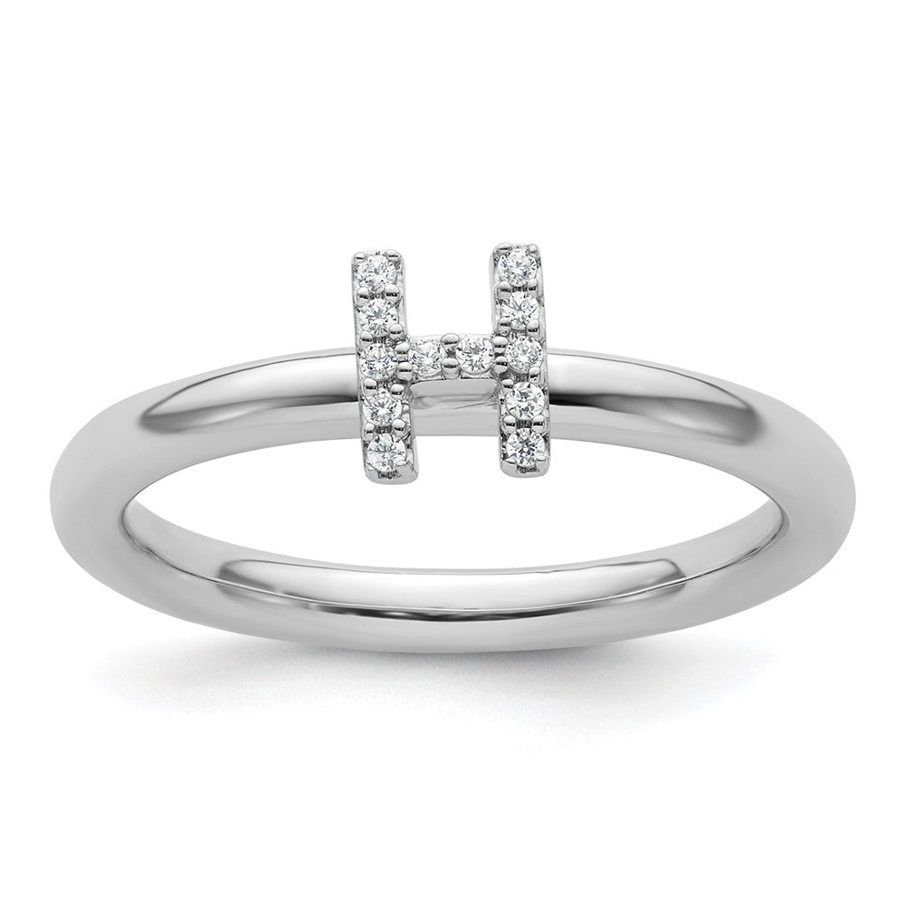 14K White Gold Stackable Diamond Initial H Ring