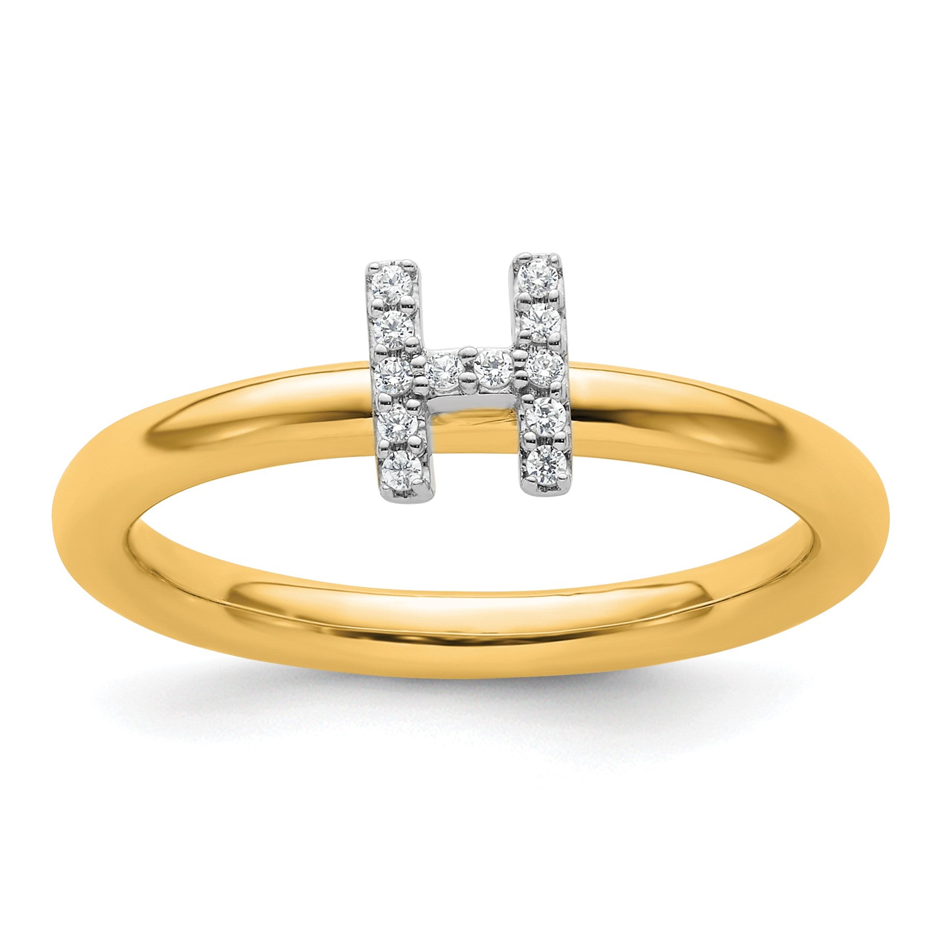14K Stackable Diamond Initial H Size 7 Ring