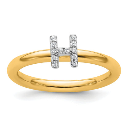 14K Stackable Diamond Initial H Size 7 Ring