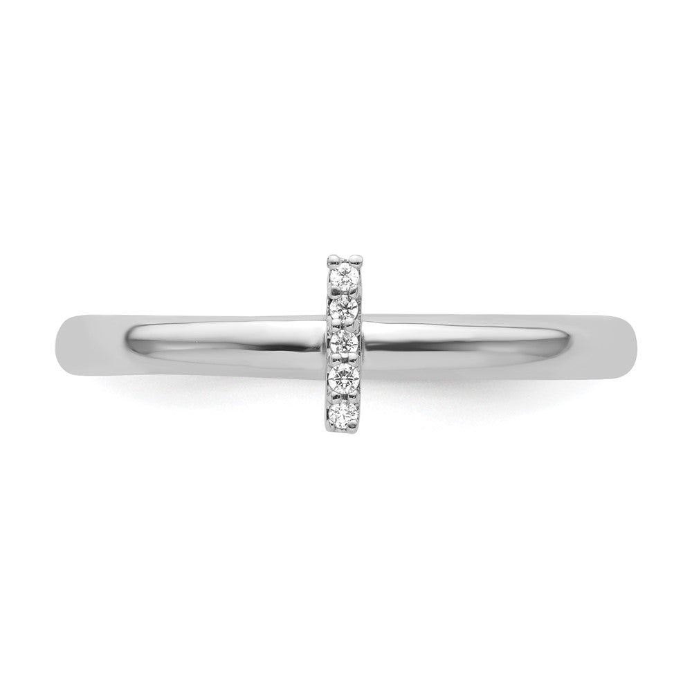 14K White Gold Stackable Diamond Initial I Ring