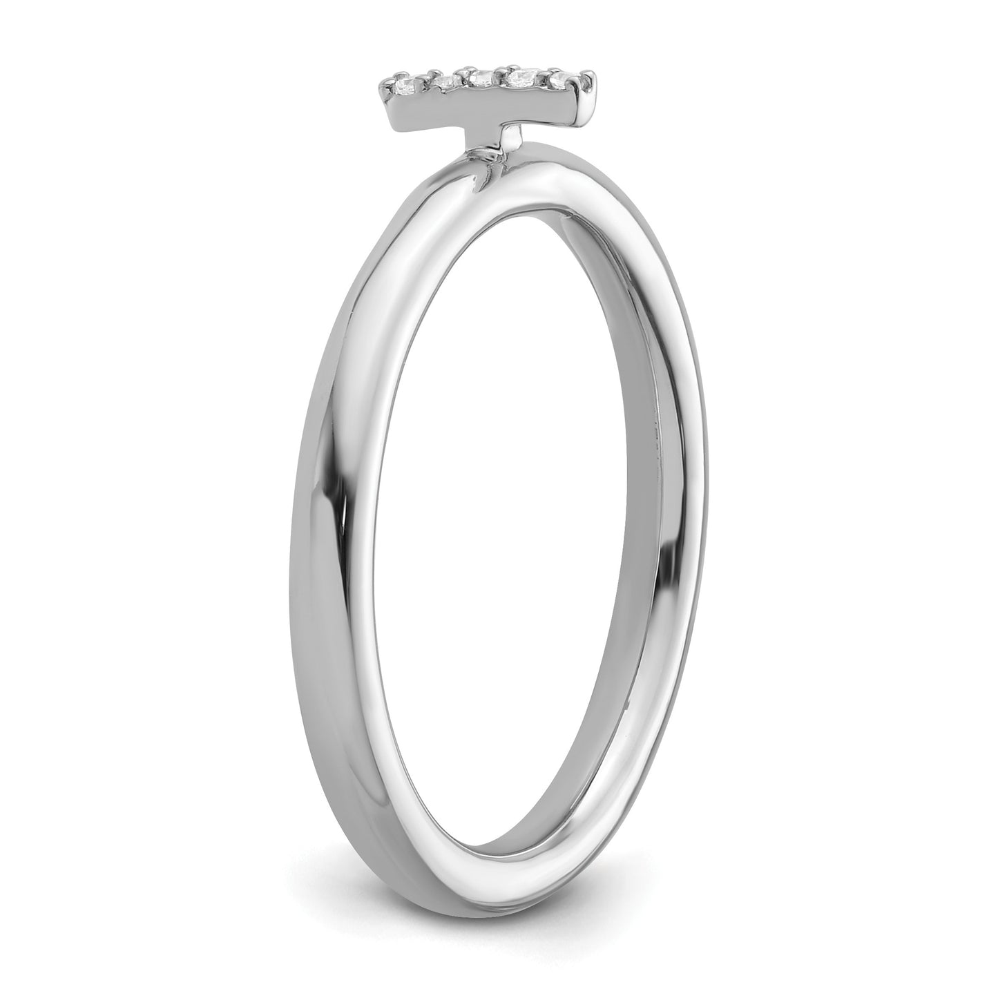 14K White Gold Stackable Diamond Initial I Size 7 Ring