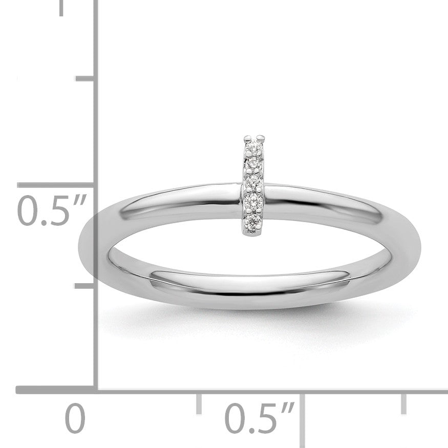 14K White Gold Stackable Diamond Initial I Size 7 Ring