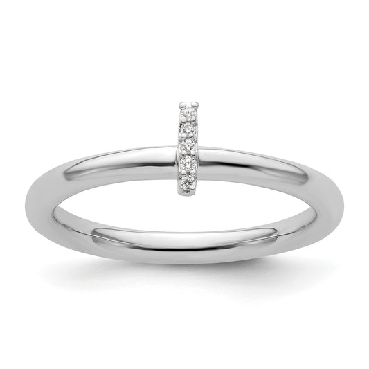 14K White Gold Stackable Diamond Initial I Size 7 Ring