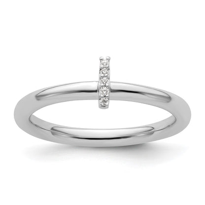 14K White Gold Stackable Diamond Initial I Ring