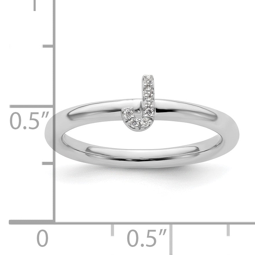 14K White Gold Stackable Diamond Initial J Size 7 Ring