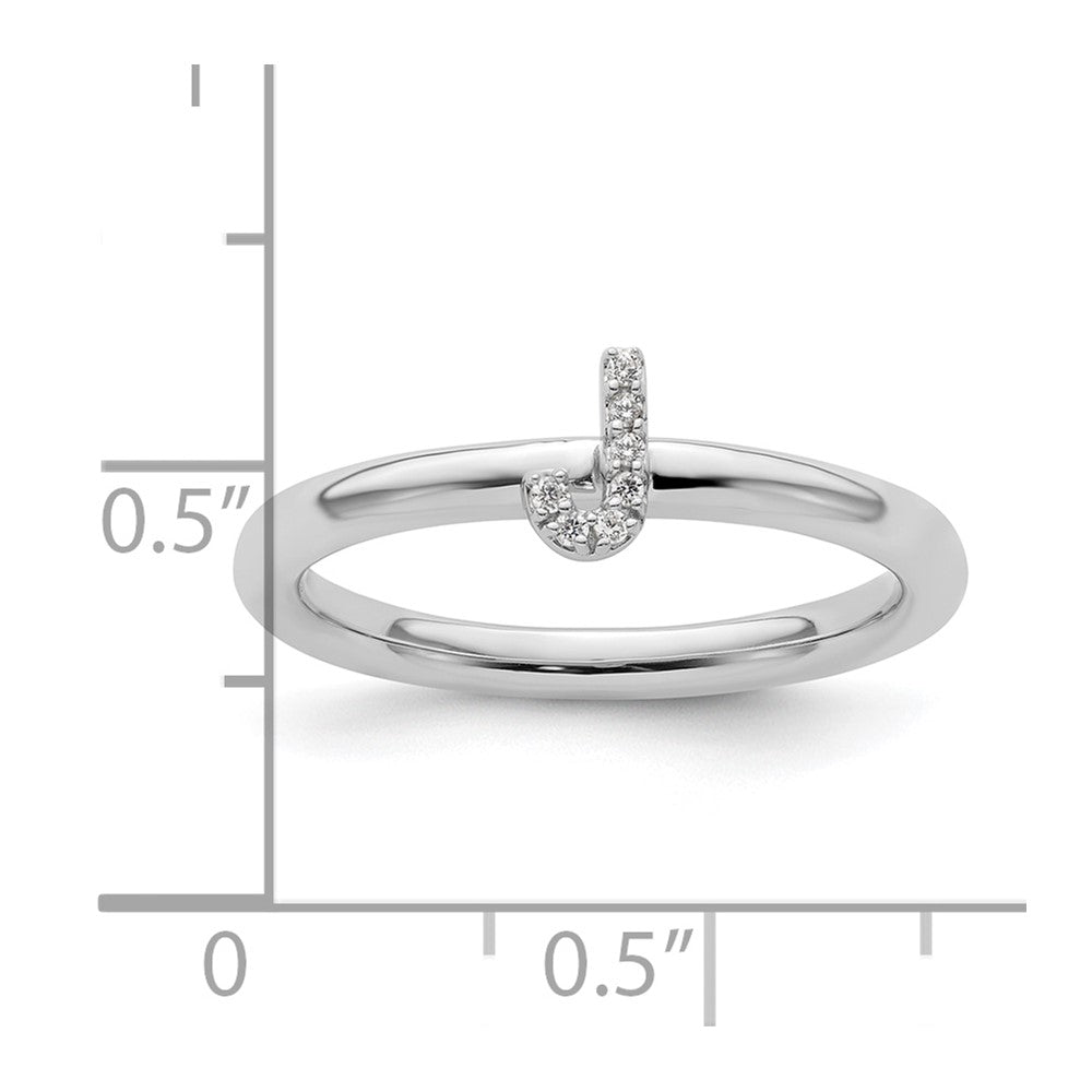 14K White Gold Stackable Diamond Initial J Ring