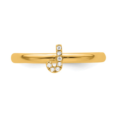 14K Stackable Diamond Initial J Size 7 Ring