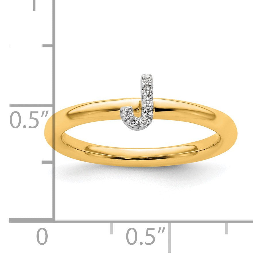 14K Stackable Diamond Initial J Size 7 Ring