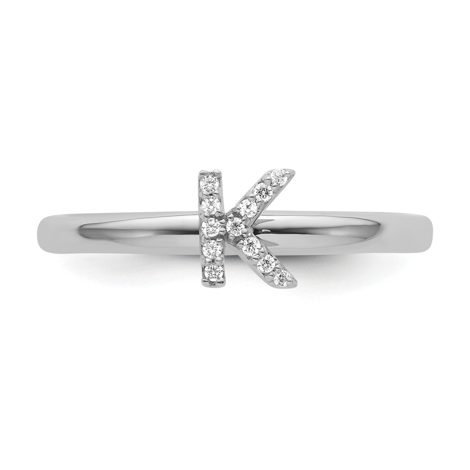 14K White Gold Stackable Diamond Initial K Size 7 Ring