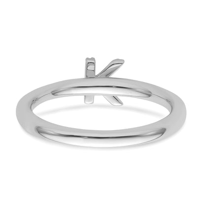 14K White Gold Stackable Diamond Initial K Size 7 Ring