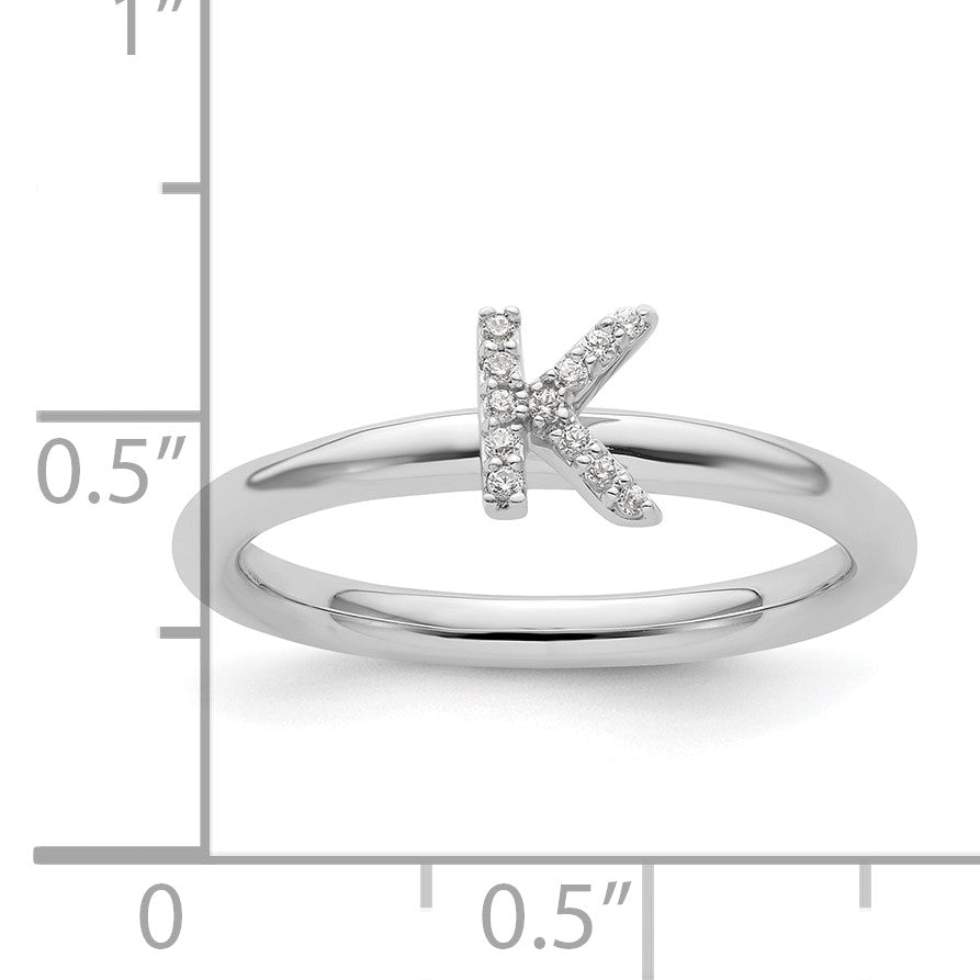 14K White Gold Stackable Diamond Initial K Size 7 Ring