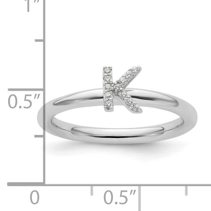 14K White Gold Stackable Diamond Initial K Size 7 Ring