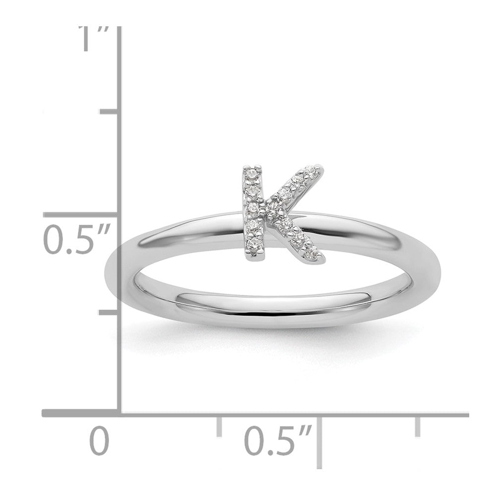 14K White Gold Stackable Diamond Initial K Ring