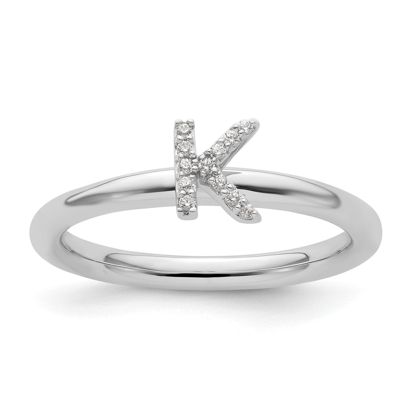 14K White Gold Stackable Diamond Initial K Size 7 Ring