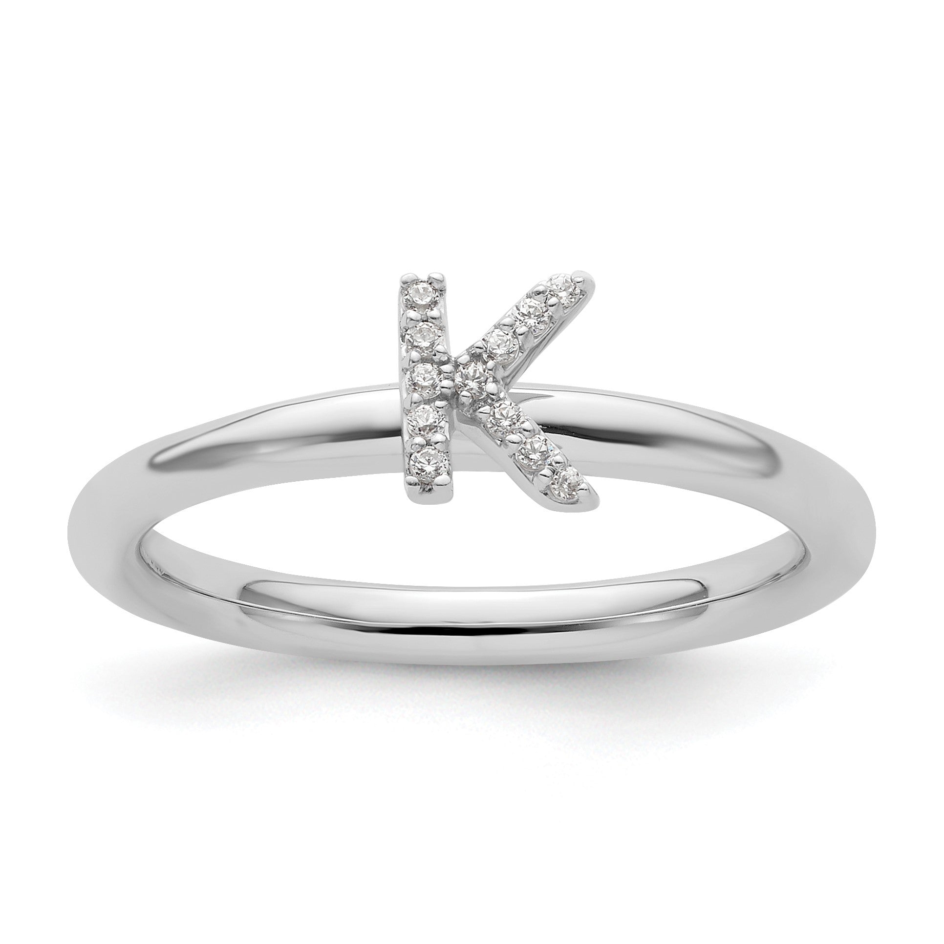 14K White Gold Stackable Diamond Initial K Size 7 Ring