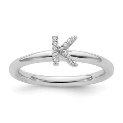 14K White Gold Stackable Diamond Initial K Size 7 Ring