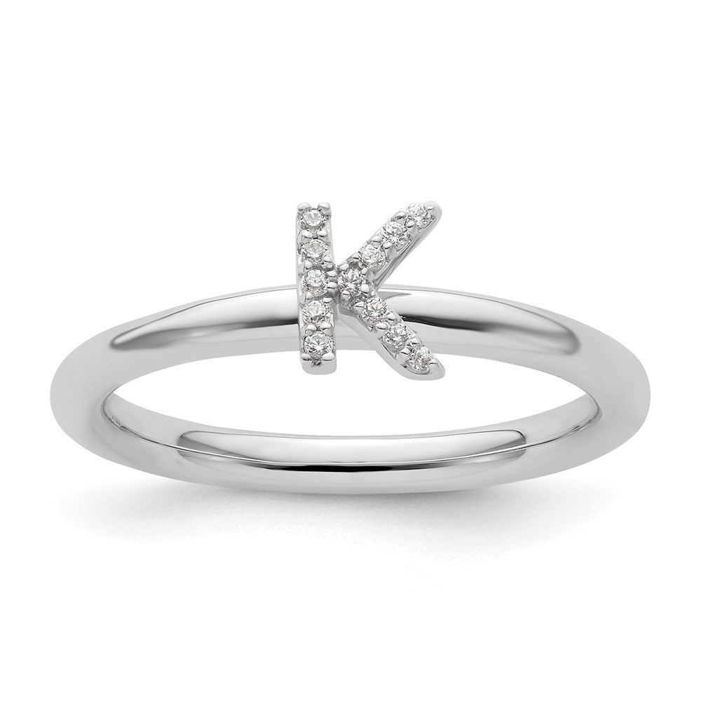 14K White Gold Stackable Diamond Initial K Ring