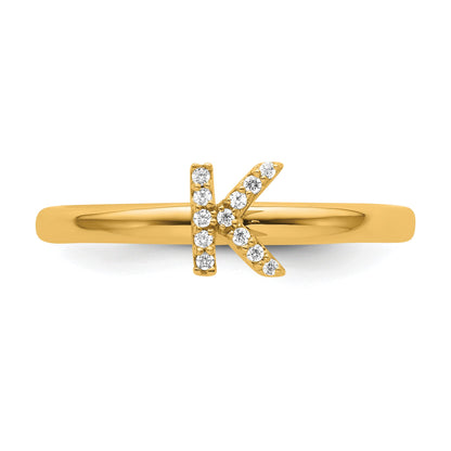 14K Stackable Diamond Initial K Size 7 Ring