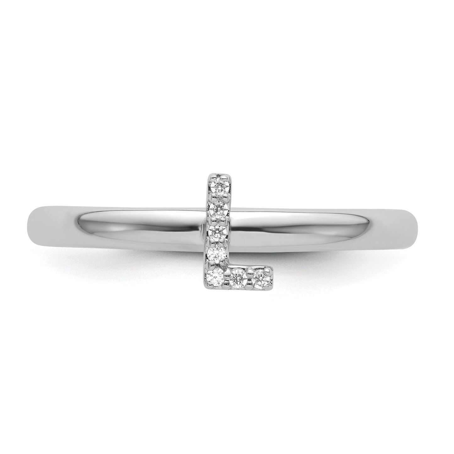 14K White Gold Stackable Diamond Initial L Size 7 Ring