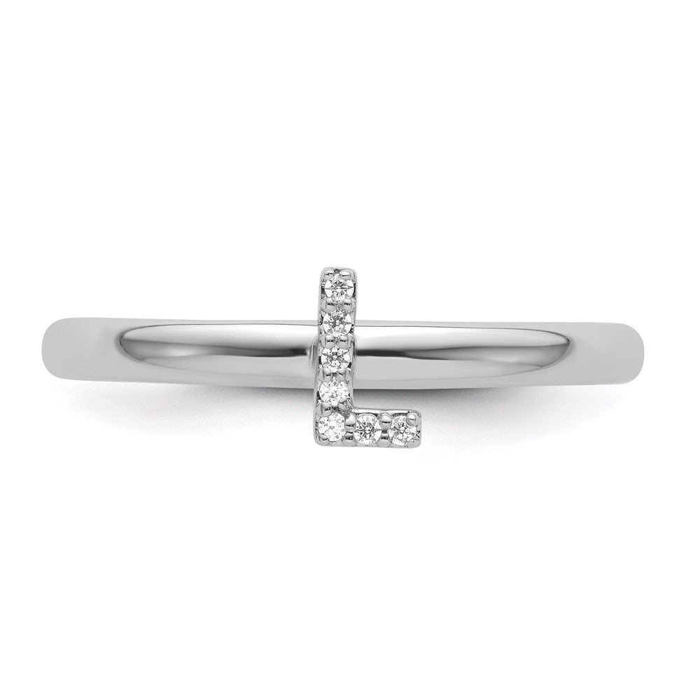 14K White Gold Stackable Diamond Initial L Ring