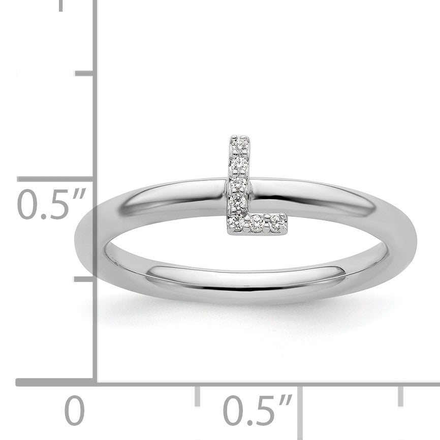 14K White Gold Stackable Diamond Initial L Size 7 Ring
