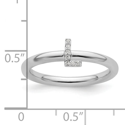 14K White Gold Stackable Diamond Initial L Size 7 Ring