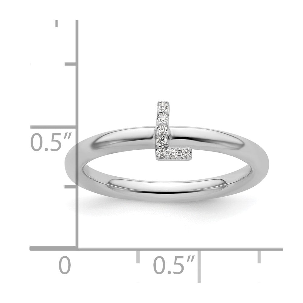 14K White Gold Stackable Diamond Initial L Ring