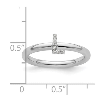 14K White Gold Stackable Diamond Initial L Ring